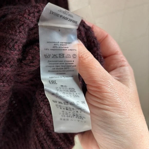 Zadig & Voltaire White Buttons Ribbed Sweater Coleen Maroon XS Fits like Medium - Picture 8 of 11